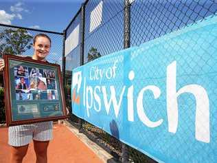 Australian Womens tennis player Ash Barty with keys to the city at George Alder Tennis Centre in West Ipswich on Saturday, December 16, 2017.Photo: Claudia Baxter. Picture: Claudia Baxter