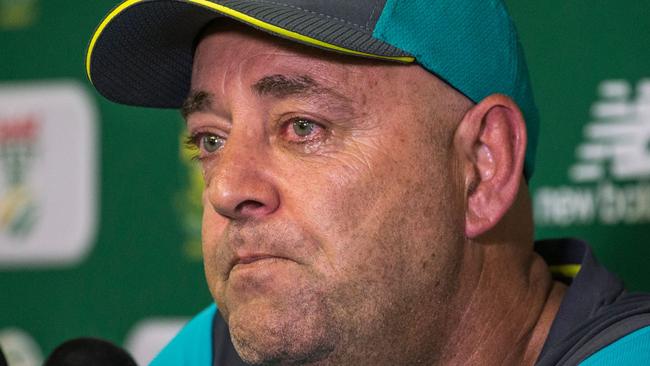 Head Coach of the Australia cricket team Darren Lehmann announces his resignation in South Africa. Picture: AFP/WIKUS DE WET.