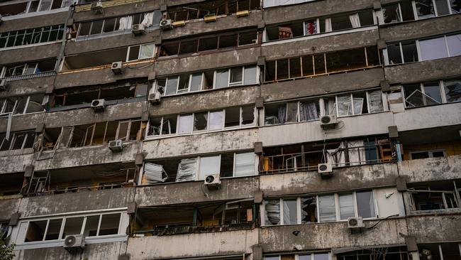 Damaged apartments are seen following a missile strike in Dnipro. Picture: AFP