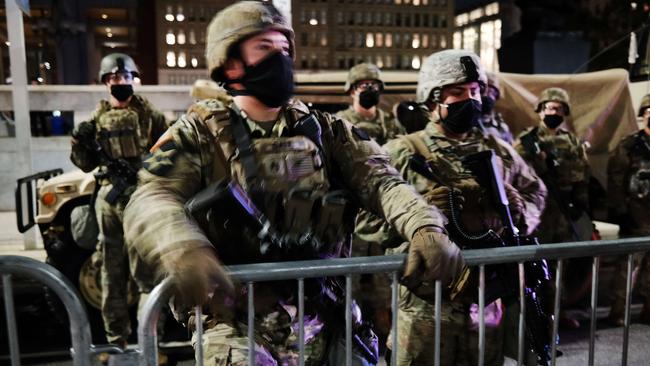 The National Guard patrol the streets of Philadelphia as unrest continues. Picture: Spencer Platt/Getty