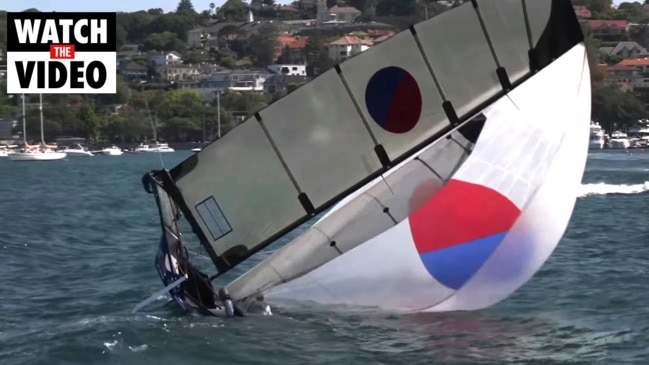 Dramatic 18-foot skiff crash on Sydney Harbour