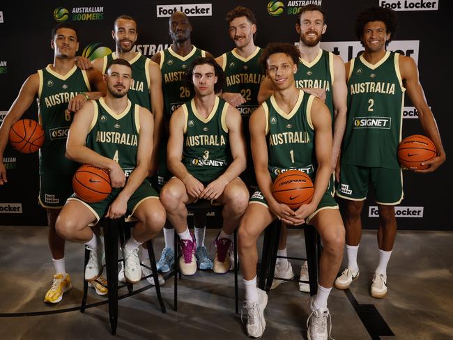 Nick Kay (Second right, back) knows competition is tough for Olympic selection in an all-star Boomers squad. Pic: Michael Klein