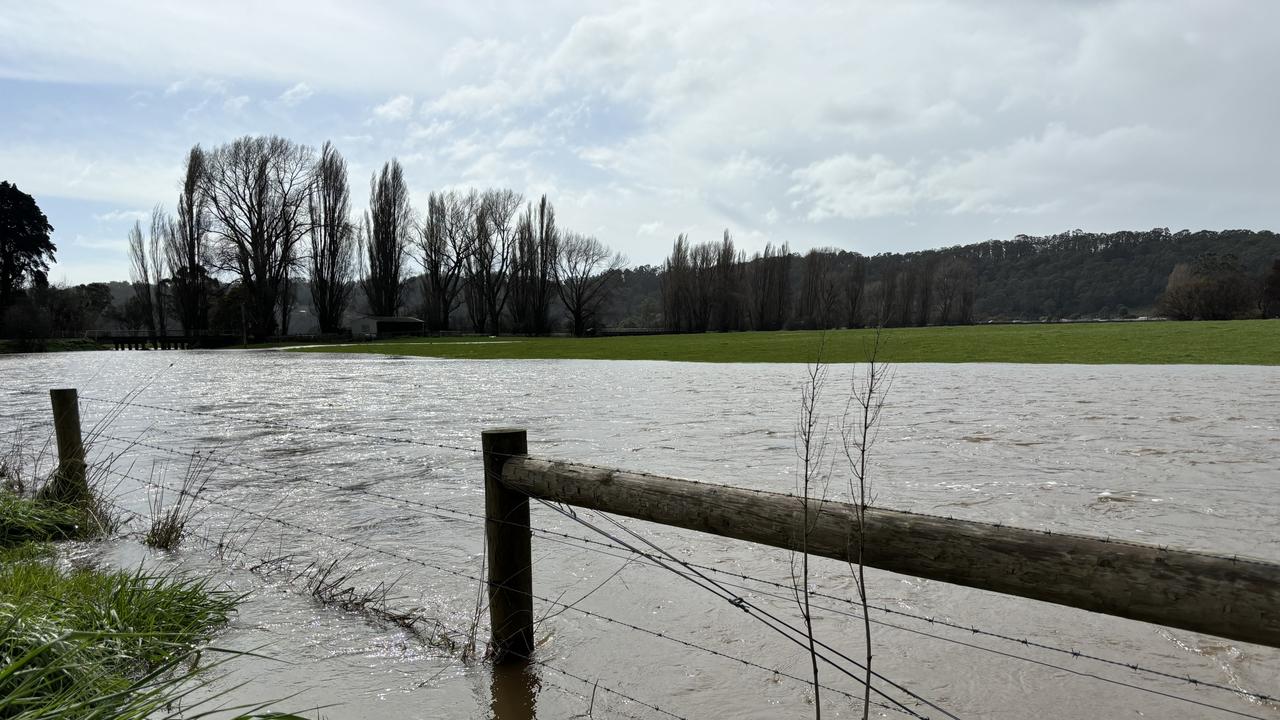 Mersey River at dangerous levels near Latrobe. Tasmania wild weather event September 2, 2024. Picture: Simon McGuire