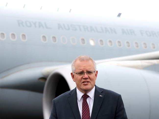 Prime Minister Scott Morrison lands in the UK. Picture: Adam Taylor/PMO