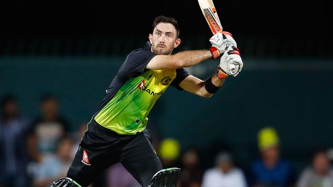 HOBART, AUSTRALIA - FEBRUARY 07: Glenn Maxwell of Australia bats during the Twenty20 International match between Australia and England at Blundstone Arena on February 7, 2018 in Hobart, Australia. (Photo by Scott Barbour/Getty Images)