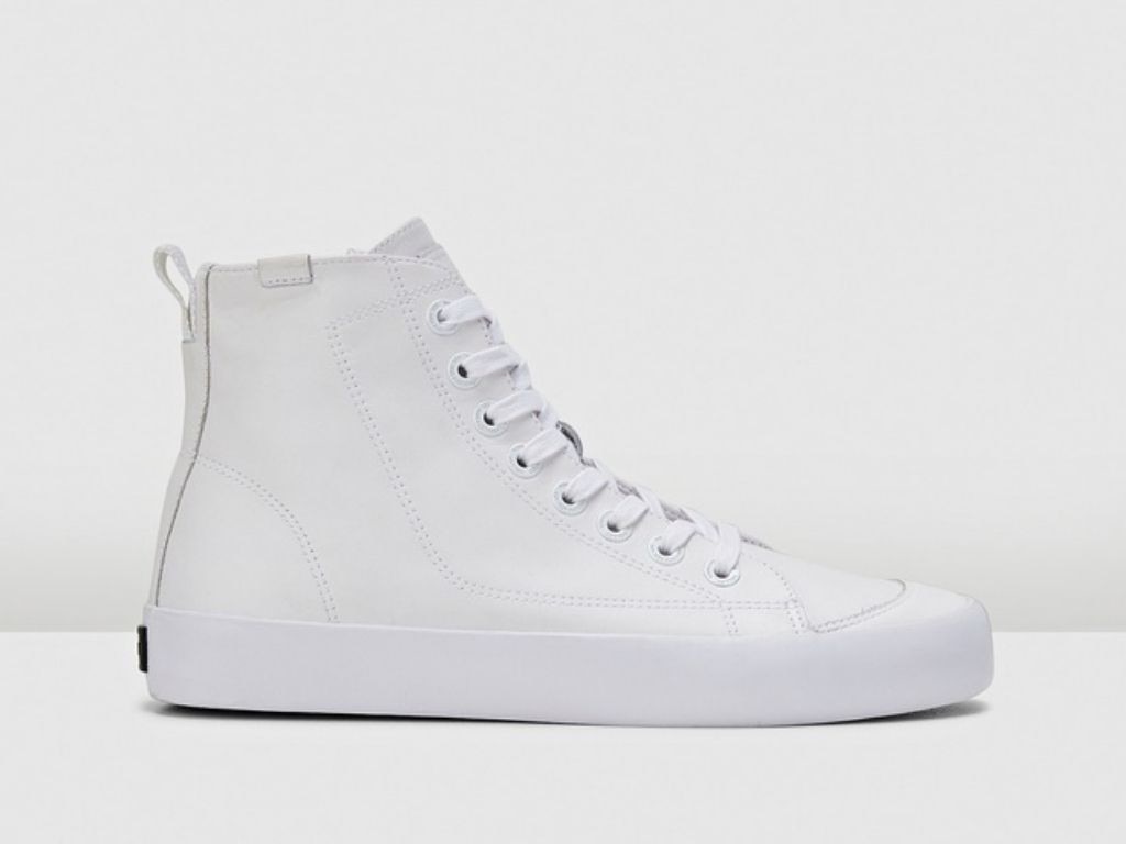 A classic white high top sneaker.