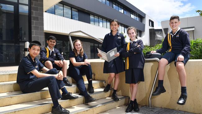 Glenunga International High School Year 7 students Nicklas Li, 13, Abuzar Merchant, 13, Imogen Nottage, 13, Cynthia Gunawan, 13, Sophia Skoumbros, 12 and Angelo Penna, 12. Picture: Keryn Stevens