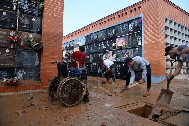 This picture taken on November 1, 2024 shows the devastating flooding in the town of Alfafar in the Valencia region