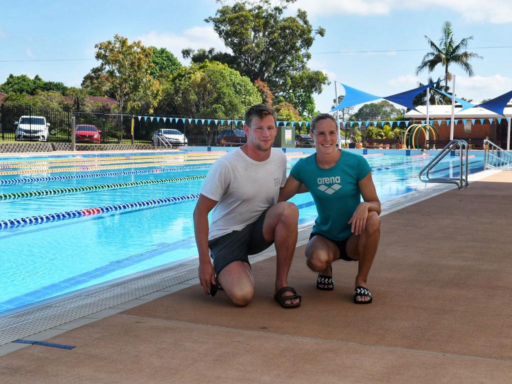 Bronte Campbell and Bradley Woodward at the Alstonville pools during their training camp.