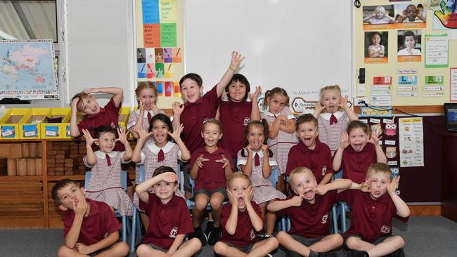 MY FIRST YEAR: Funny faces. Palmwoods State School Preps. Picture: Patrick Woods.