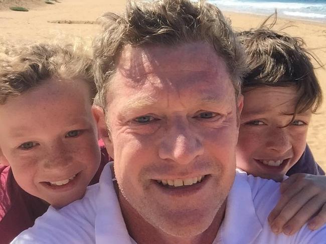 Lincoln Parker, a preselection candidate for the Liberal Party in the federal seat of Warringah, with his sons Henry (right) and Jackson. Picture: Supplied