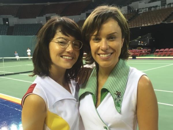 Actresses Emma Stone and Jessica McNamee in the new film Battle of the Sexes.