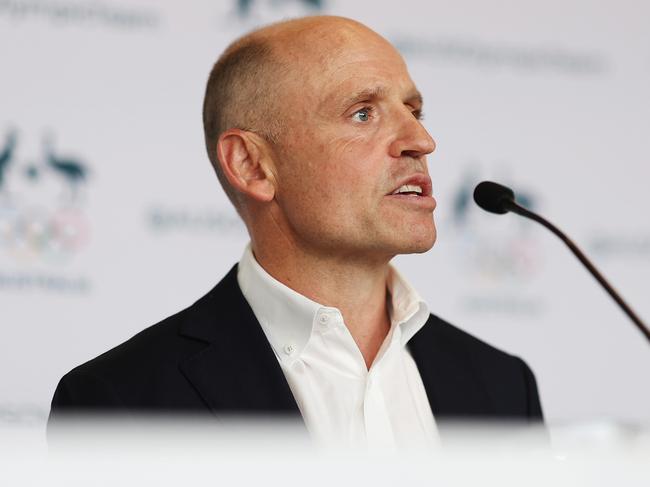 SYDNEY, AUSTRALIA - APRIL 02:  Newly appointed AOC CEO Mark Arbib speaks to the media during an Australian Olympic Committee media announcement at the Museum of Contemporary Art on April 02, 2025 in Sydney, Australia. (Photo by Matt King/Getty Images for the AOC)