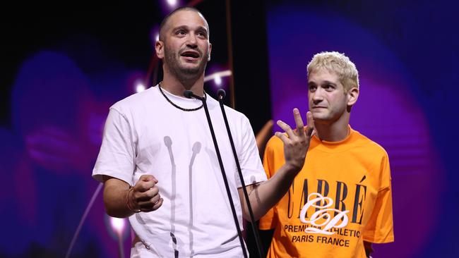 Michael Philippou and Danny Philippou accept the AACTA Award for Best Direction in Film for Talk to Me during the 2024 AACTA Awards Presented By Foxtel Group at HOTA (Home of the Arts) on February 10, 2024 in Gold Coast, Australia. Picture: Brendon Thorne/Getty Images