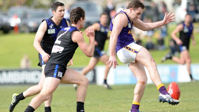 VAFA Premier grand final Collegians v Uni Blacks. Uni Blacks 2 Harrie Lahy and Collegians 4 Nick Ries Picture: Susan Windmiller