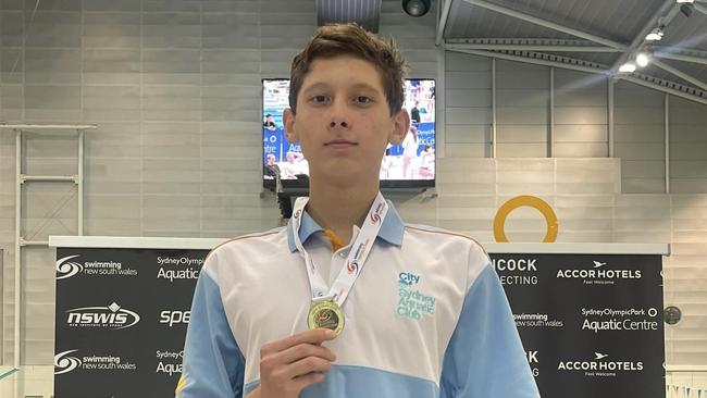 COSAC's Victor Strokin claims gold at the NSW Senior State Age Championships. Photo from City of Sydney Aquatic Club Facebook.