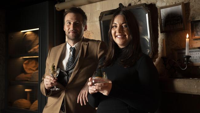 Ciara Doran (owner of Frank Macs) photographed with Max Burns-McRuvie from Sexing Up History to give bar goers a history of Sydney's underbelly. Picture: Daily Telegraph / Monique Harmer
