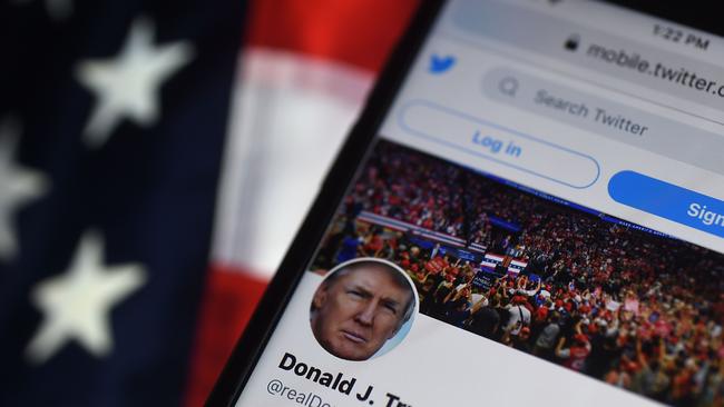 The Twitter account of US President Donald Trump before it was suspended. Picture: AFP.