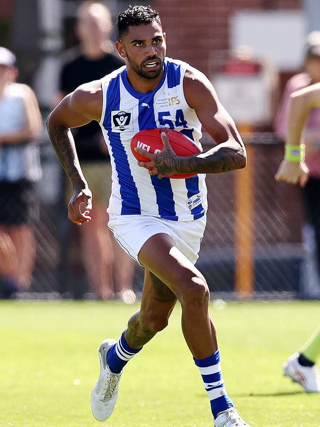 Tarryn Thomas on the burst for the Kangaroos’ VFL team. Picture: Michael Klein