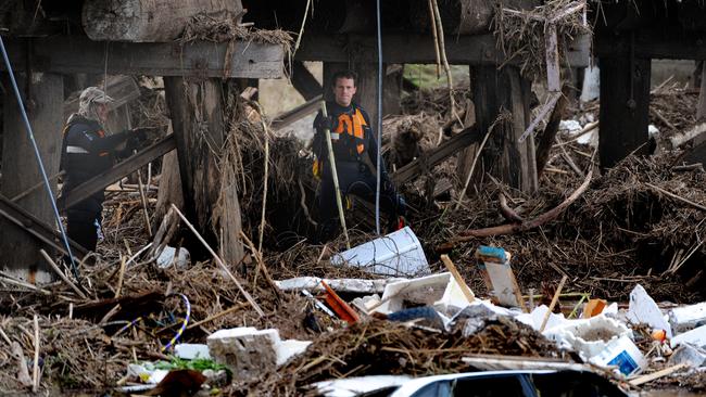 A bridge choked with debris at Grantham. Picture: Craig Borrow