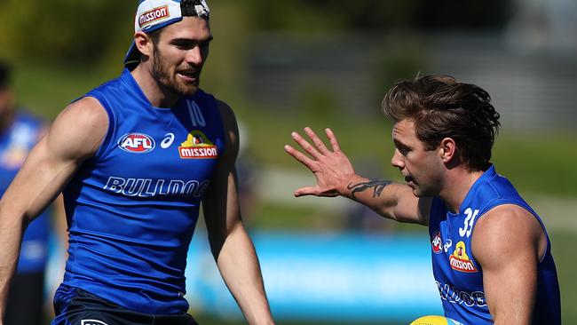 Easton Wood and Caleb Daniel train at Whitten Oval. Picture: Getty Images