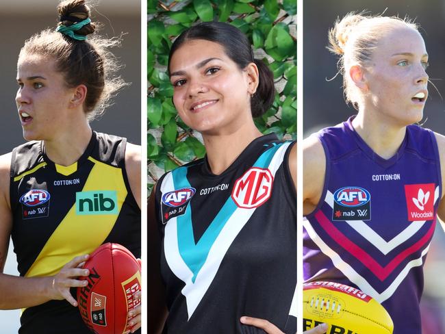 AFLW players Ellie McKenzie, Laquoiya Cockataoo-Motlap and Stephanie Cain.