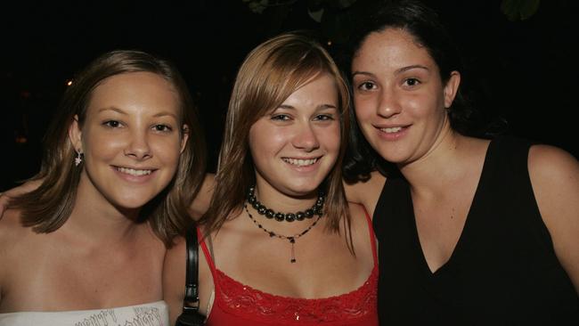 Kahlee Boyle, Brooke Mills and Davina Bates on New Year’s Eve at Mooloolaba in 2005. Photo: Brett Wortman