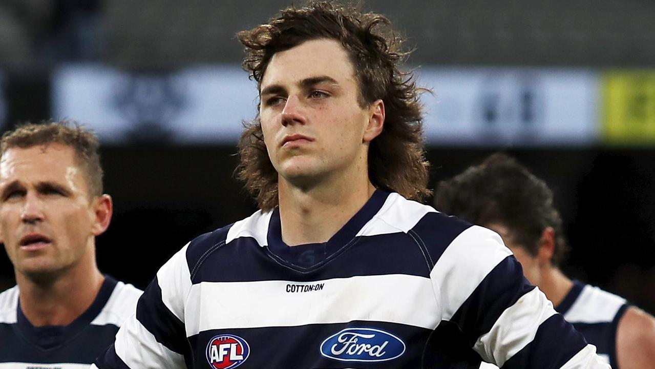 Jordan Clark of the Cats. Photo by Dylan Burns/AFL Photos via Getty Images.