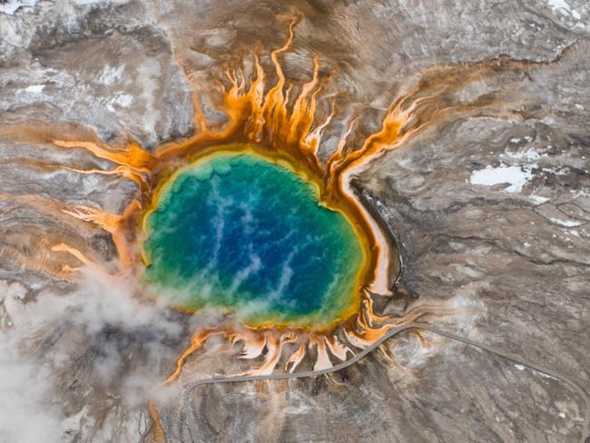 colorful grand prismatic  hot spring in yellowstone national park aerial  Picture: istock