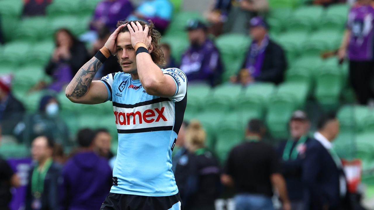 Nicho Hynes and the Sharks sit outside the zone. (Photo by Brett Hemmings/Getty Images)