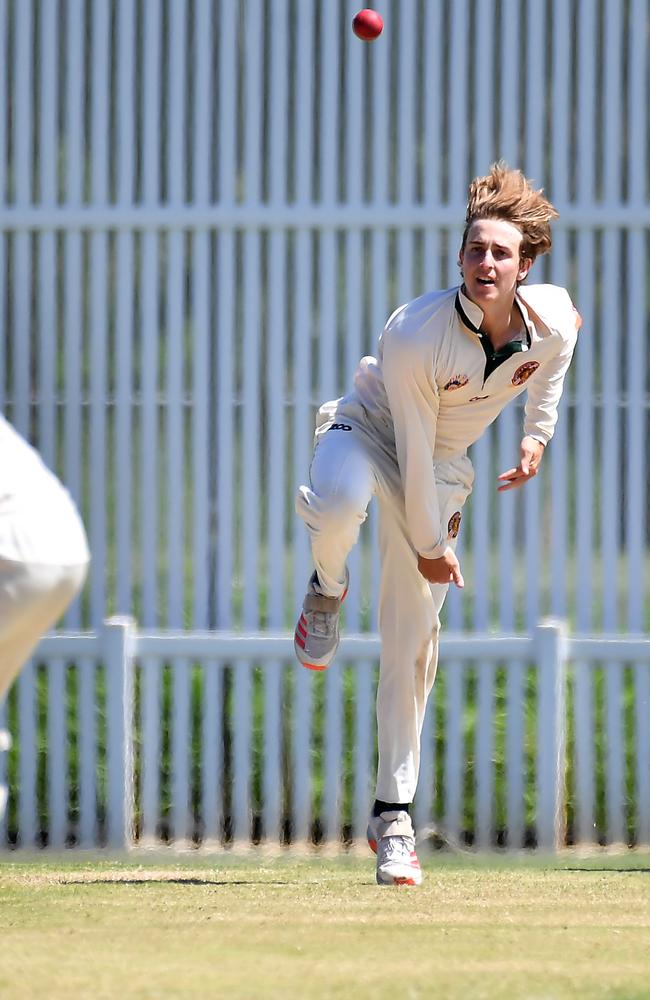 Redlands bowler Jack Sinfield Premier grade cricket. Redlands Tigers v South Brisbane. Saturday December 11, 202. Picture, John Gass