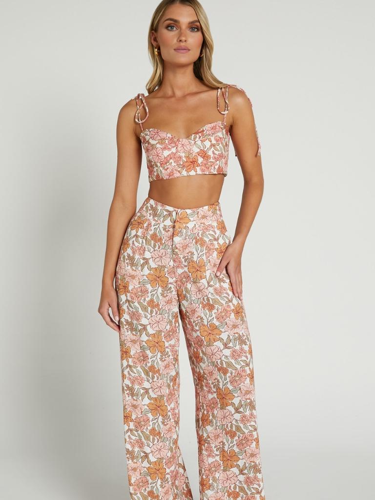 A New Day Women's Floral Print High-Rise Wide Leg Cropped Pull-On