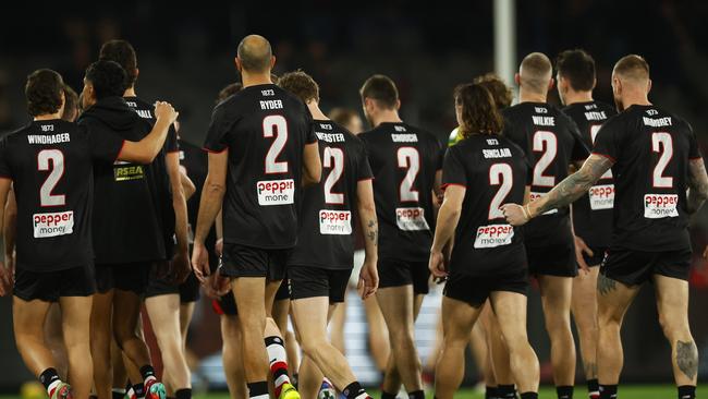 The Saints donned the No.2, made famous by Frawley, on their warm-up jerseys. Picture: Getty Images