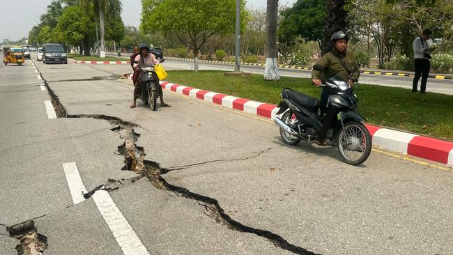 Cracks are seen on a road in Naypyidaw in central Myanmar. Picture: Sai Aung MAIN / AFP