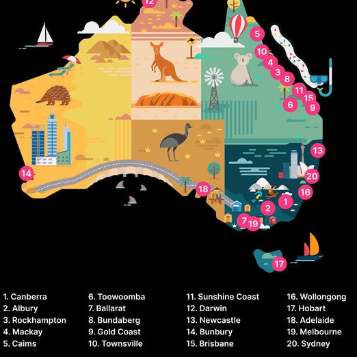 Queensland’s cheating hot spots. Picture: Ashley Madison.