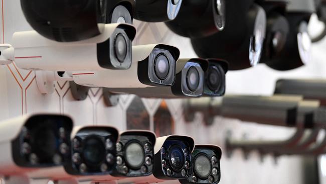 Closed circuit television (CCTV) surveillance cameras at the China Public Security Expo at the Shenzhen Convention and Exhibition Center in Shenzhen. Picture: AFP