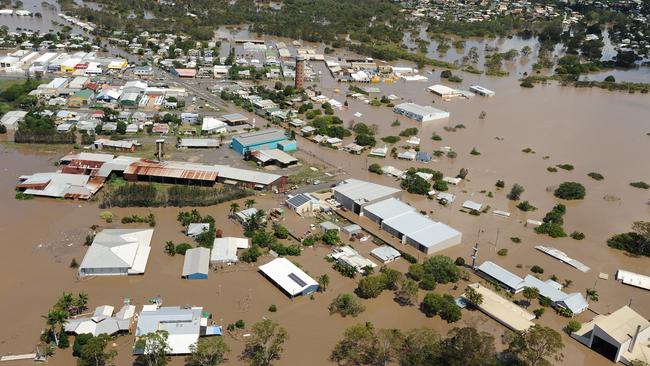 Homes are inundated with floodwater in East Bundaberg, Queensland, Tuesday, Jan. 29, 2013. Picture: AAP