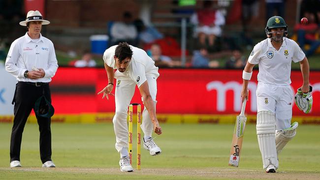 Mitchell Starc delivers late on day one. Picture: AFP