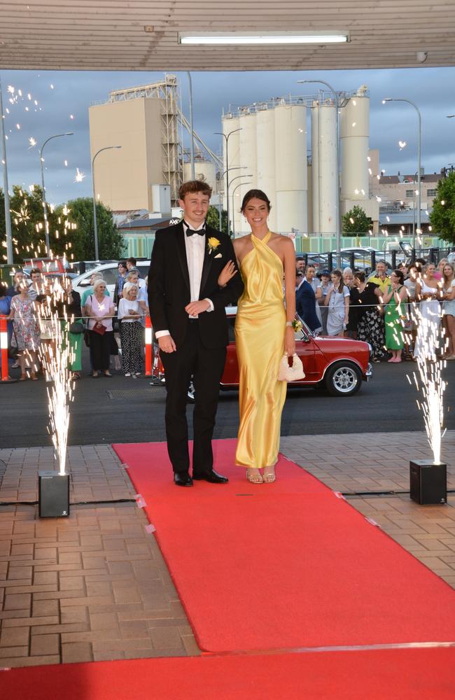 Toowoomba school formals. At the 2023 St Ursula's College formal is graduate Lydia Jocumsen with her partner. Picture: Rhylea Millar