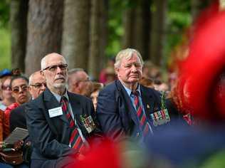 STRONG BOND: John English and Alan Chandler at the Buderim Anzac Day main service. Picture: John McCutcheon