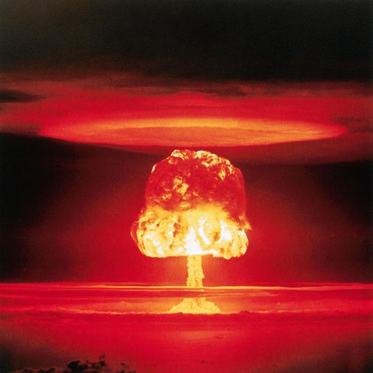 Putin is said to be considering a nuclear show off force. The mushroom cloud from a US nuclear test in 1954 is pictured