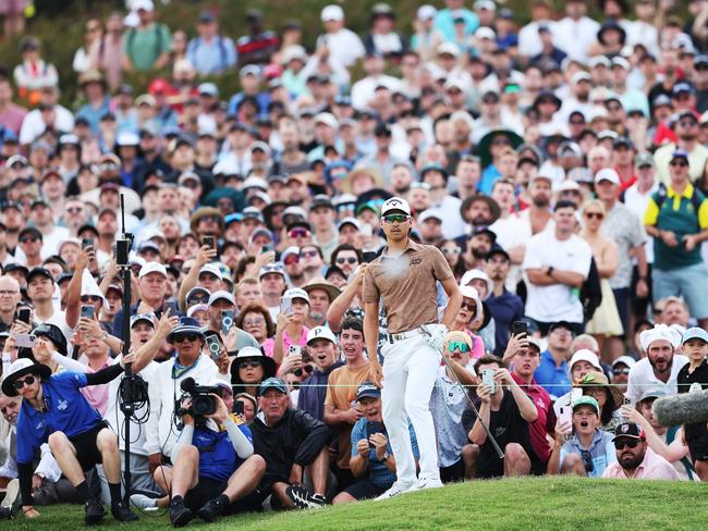 SYDNEY, AUSTRALIA - DECEMBER 03: Min Woo Lee of Australia plays a shot on the 18th hole during the ISPS HANDA Australian Open at The Australian Golf Course on December 03, 2023 in Sydney, Australia. (Photo by Mark Metcalfe/Getty Images)