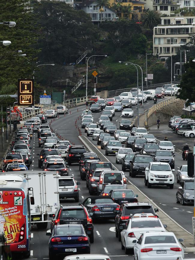 Traffic congestion on the Spit Bridge.