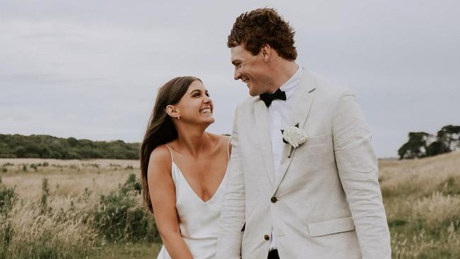 Geelong forward Gary Rohan has married his love Madi Bennett on Saturday. Picture: Instagram