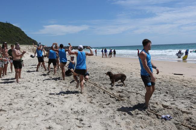 The Southport Sharks VFL team during a preseason training camp at Tallebudgera Beach. Picture: Mike Batterham
