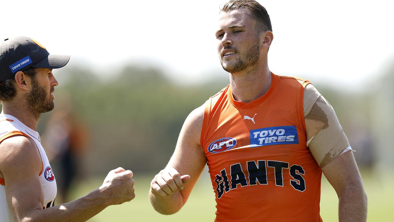 Kieren Briggs with his left shoulder heavily strapped at training. Picture: Phil Hillyard