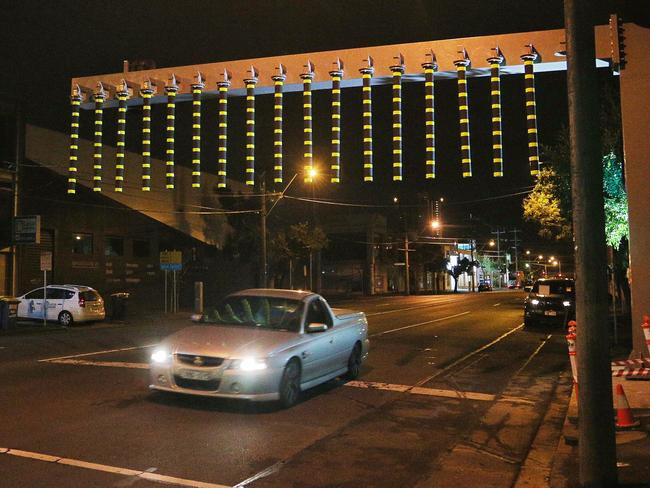 Height bollards on Montague St in the lead up to the bridge. Picture: Hamish Blair