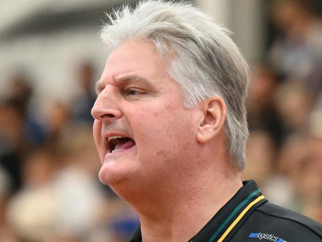 GOLD COAST, AUSTRALIA - SEPTEMBER 07: Scott Roth head coach of the Jackjumpers reacts during the 2024 NBL Blitz match between Tasmania Jackjumpers and Brisbane Bullets at Carrara Indoor Sports Stadium on September 07, 2024 in Gold Coast, Australia. (Photo by Matt Roberts/Getty Images)