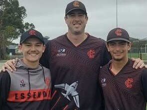 Essendon trio (from left) Connor Poulton, Tom O'Donnell and Farzan Chowna.