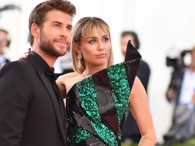 Liam Hemsworth and Miley Cyrus arriving for the 2019 Met Gala at the Metropolitan Museum in New York in May. Picture: Angela Weiss